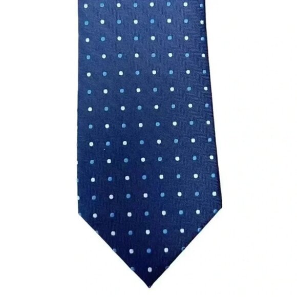 Perry Ellis Premium Silk Tie Blue Polka Dot Print - Picture 2 of 7